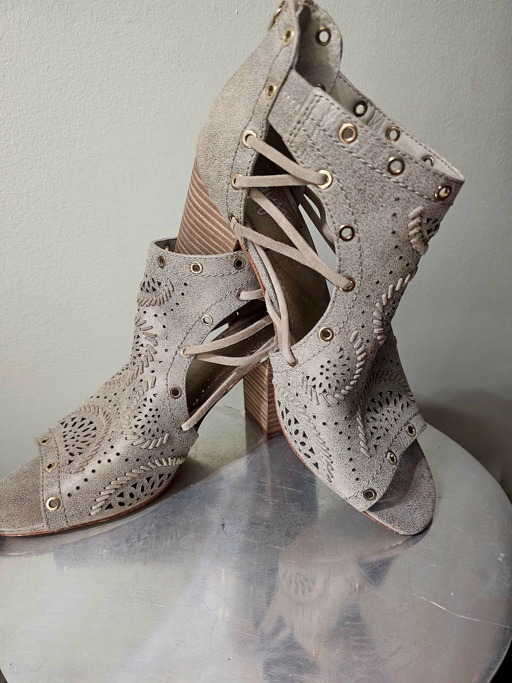 Latigo Taupe Laser Cut Side Lace Booties Size 10